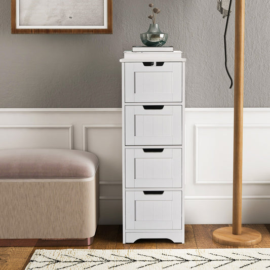 Floor Storage Cabinet Freestanding Bathroom Cabinet with 4 Drawers-White