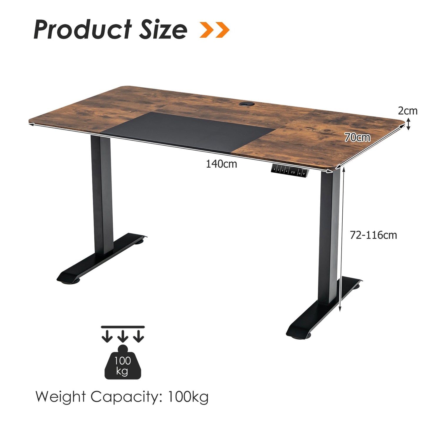 Electric Height Adjustable Standing Desk with Memory Smart Presets and Anti-Collision Function-Rustic Brown