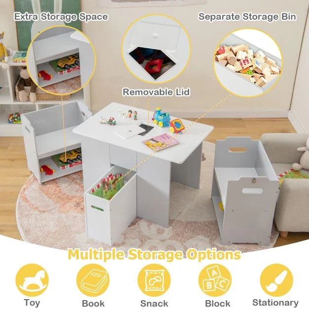 4-in-1 Kids Table and Chairs Set with 2 Stackable Chairs-Grey