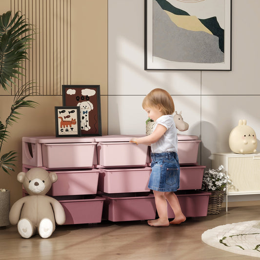 HOMCOM Kids Storage Unit, with Nine Drawers - Pink