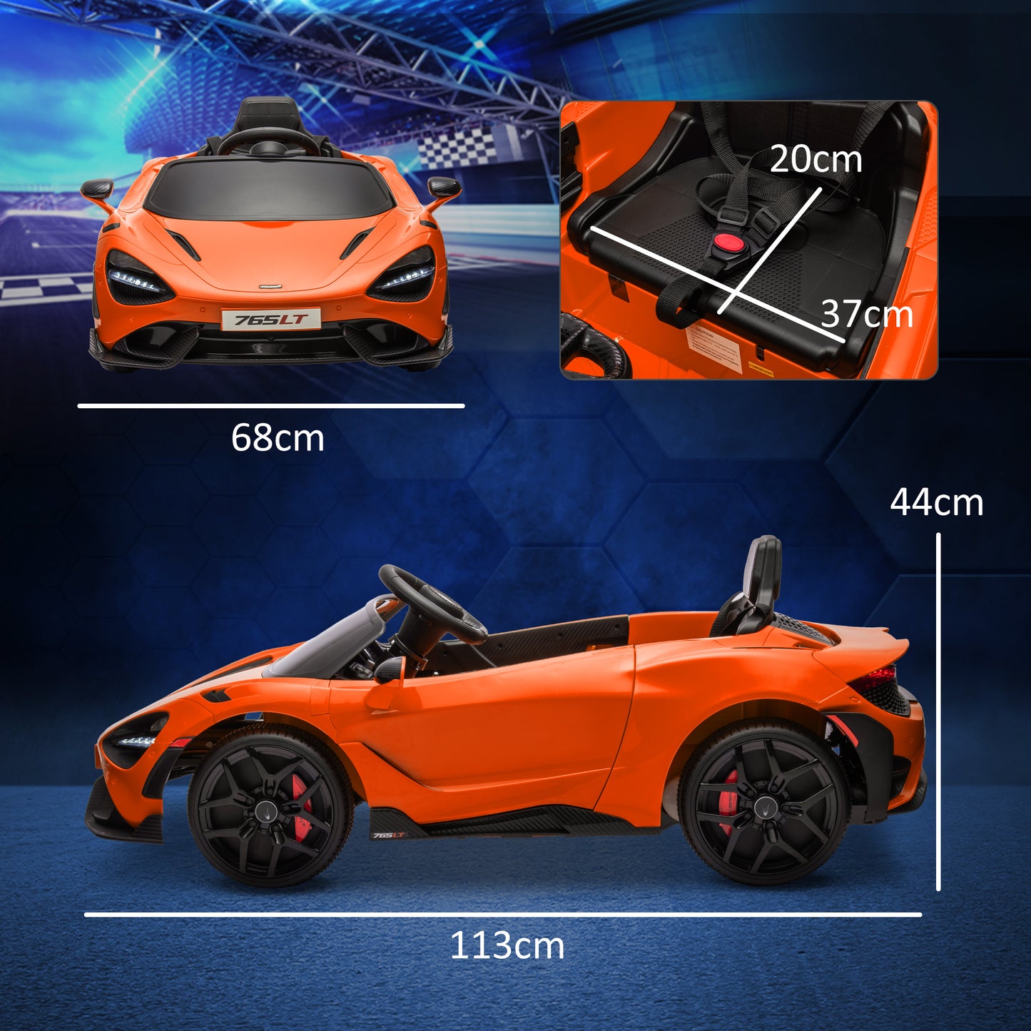 سيارة كهربائية للأطفال مرخصة من AIYAPLAY McLaren 765LT بقوة 12 فولت مع أبواب على شكل فراشة وعجلات نقل تعمل بالتحكم عن بعد باللون البرتقالي