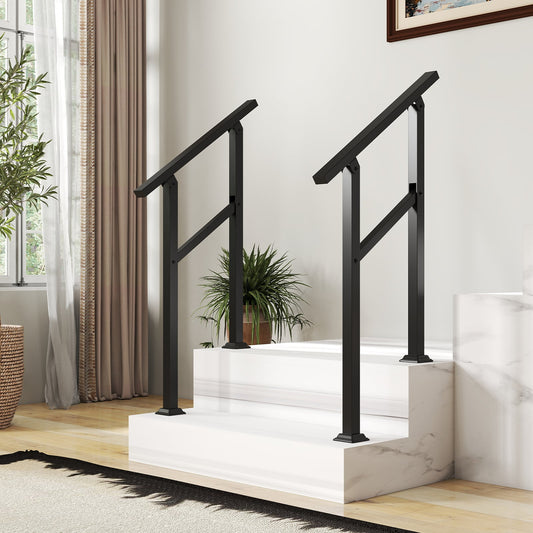 Handrail for Outdoor Steps Fits 0-2/3/4/5/6 Steps with Flexible Angle Adjustment-2 step