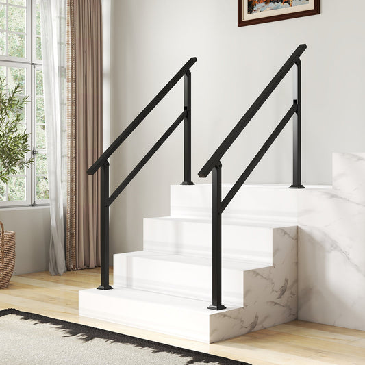 Handrail for Outdoor Steps Fits 0-2/3/4/5/6 Steps with Flexible Angle Adjustment-4 step