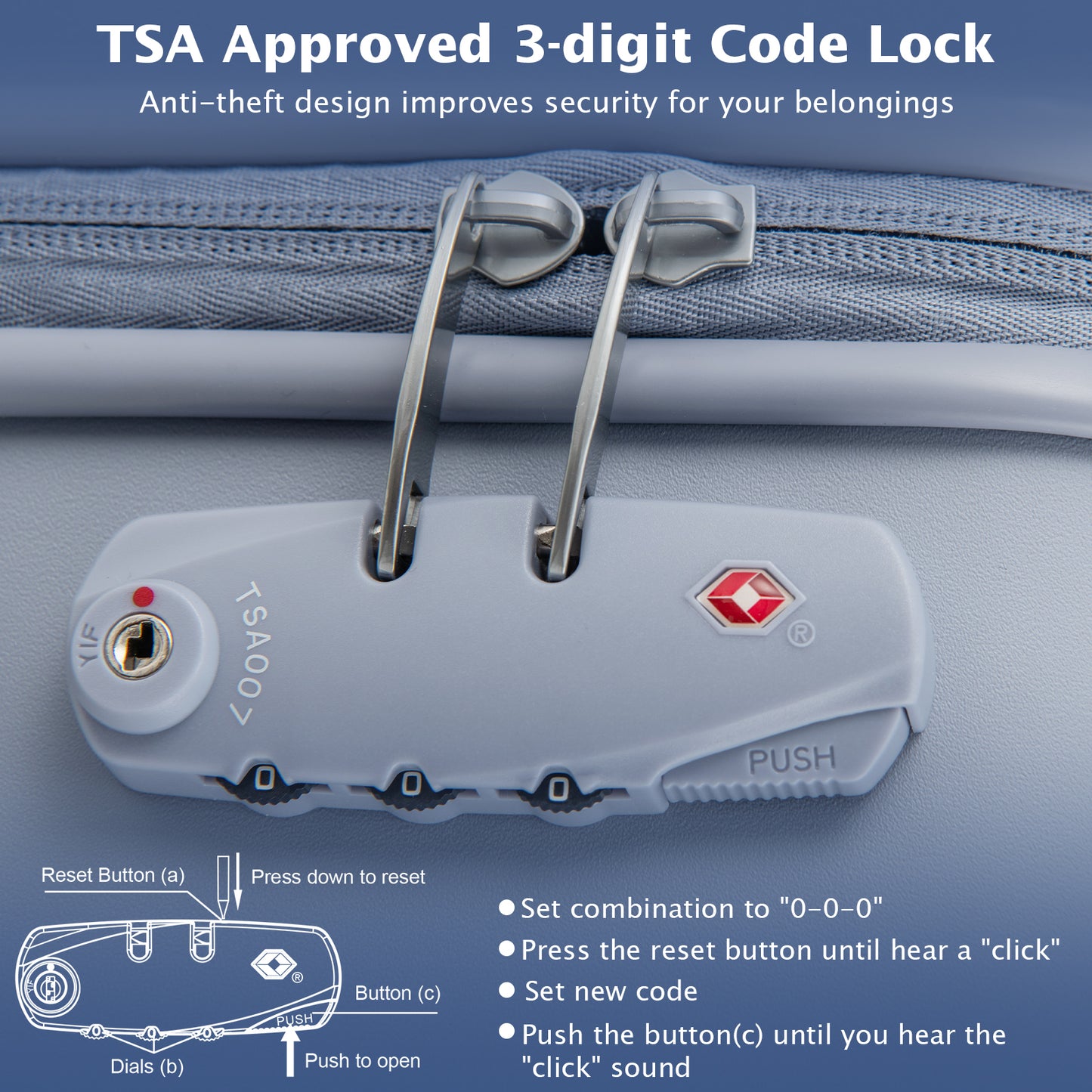 Hardside Luggage with Spinner Wheels, TSA Lock and Height Adjustable Handle-Blue