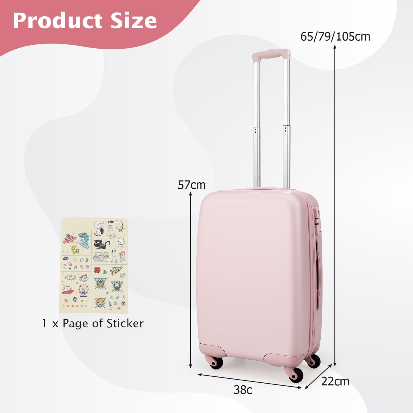 Hardside Luggage with Spinner Wheels, TSA Lock and Height Adjustable Handle-Pink