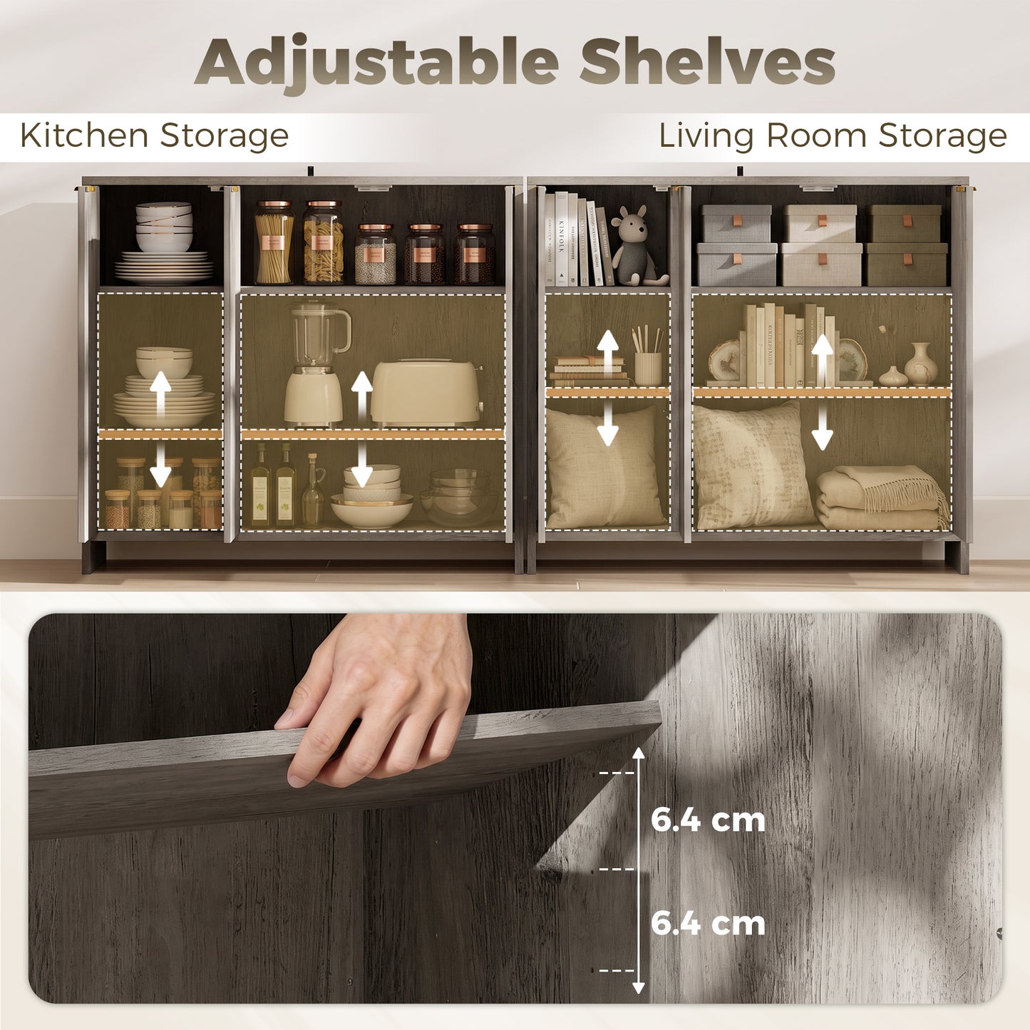 HOMCOM Sideboard Cabinet in Grey, image 5