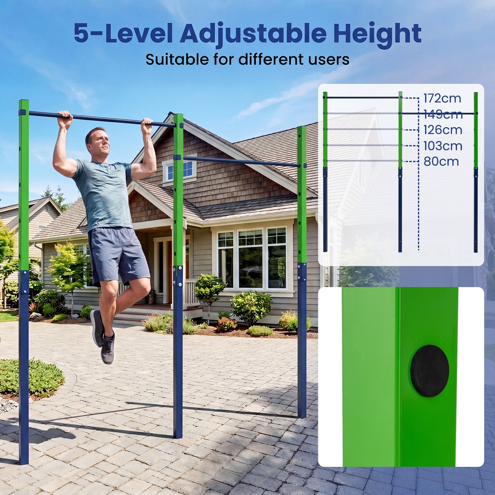 Heavy Duty Metal Pull Up Bar Station with 5 Adjustable Heights-Blue