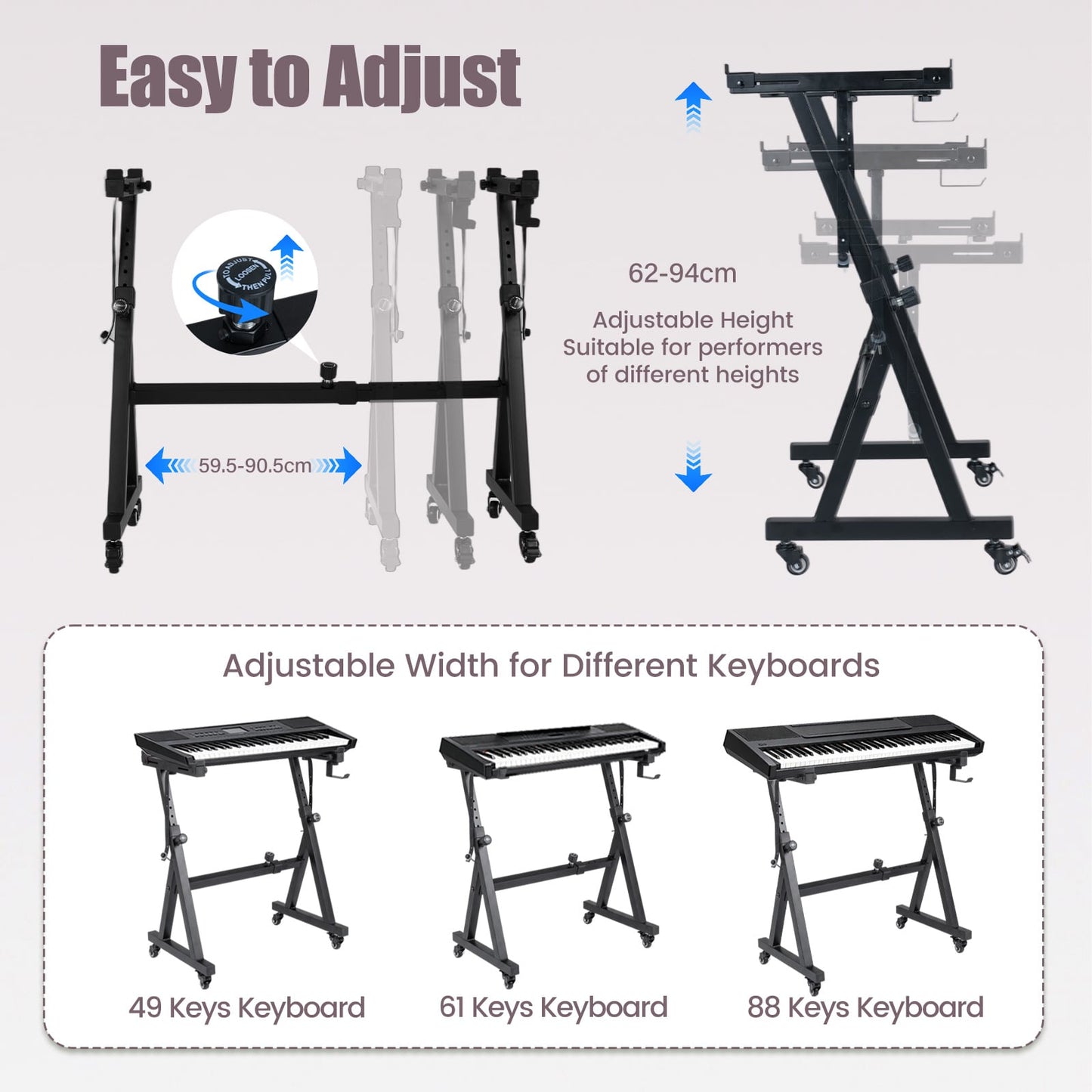 Heavy-Duty Piano Stand with Headphone Hook Fits 49 54 61 88 Keys Electric Pianos-Black
