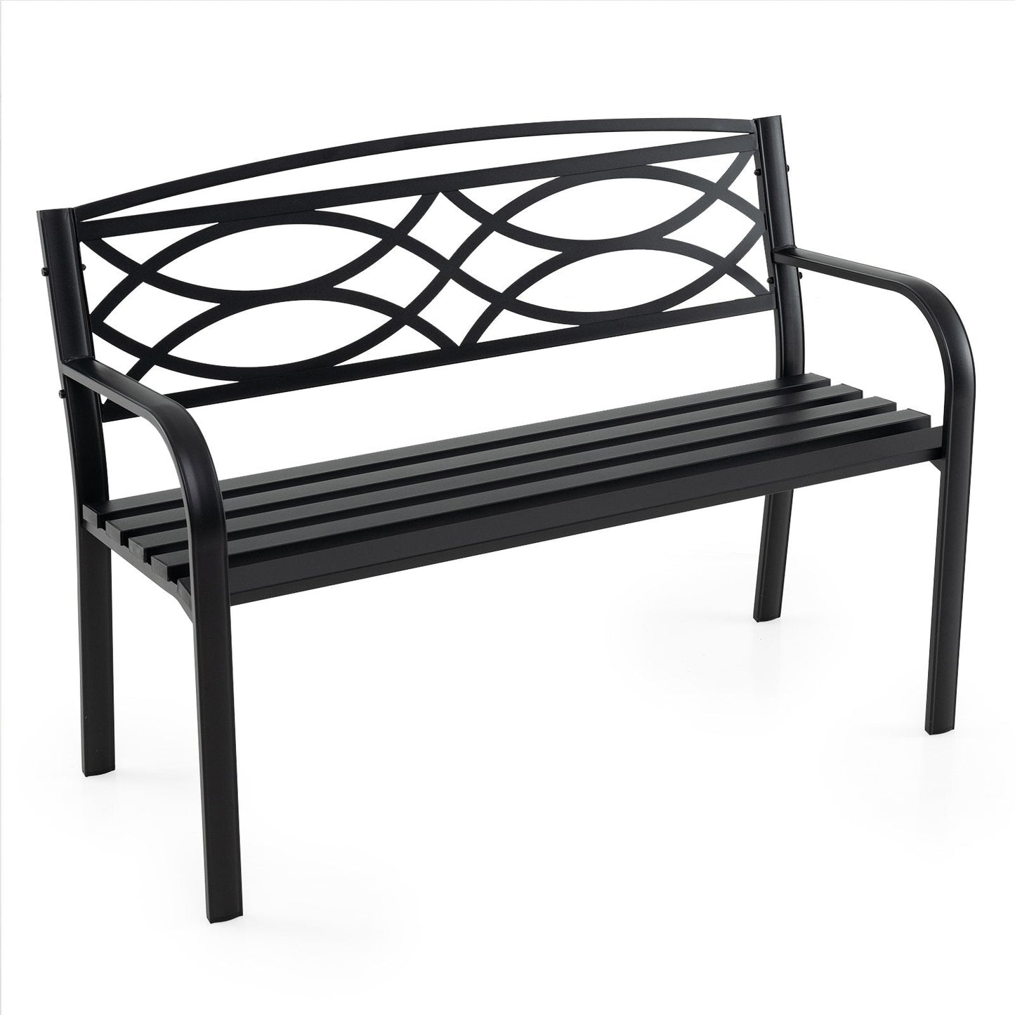 Garden Bench Heavy-Duty Metal Slatted Loveseat for 2 People-Black