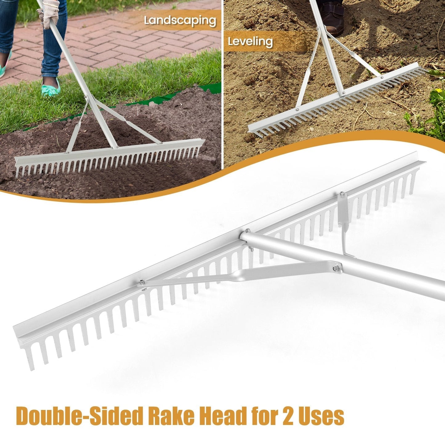 Heavy-Duty Aluminum Landscape Rake with 91 cm Wide Rake Head