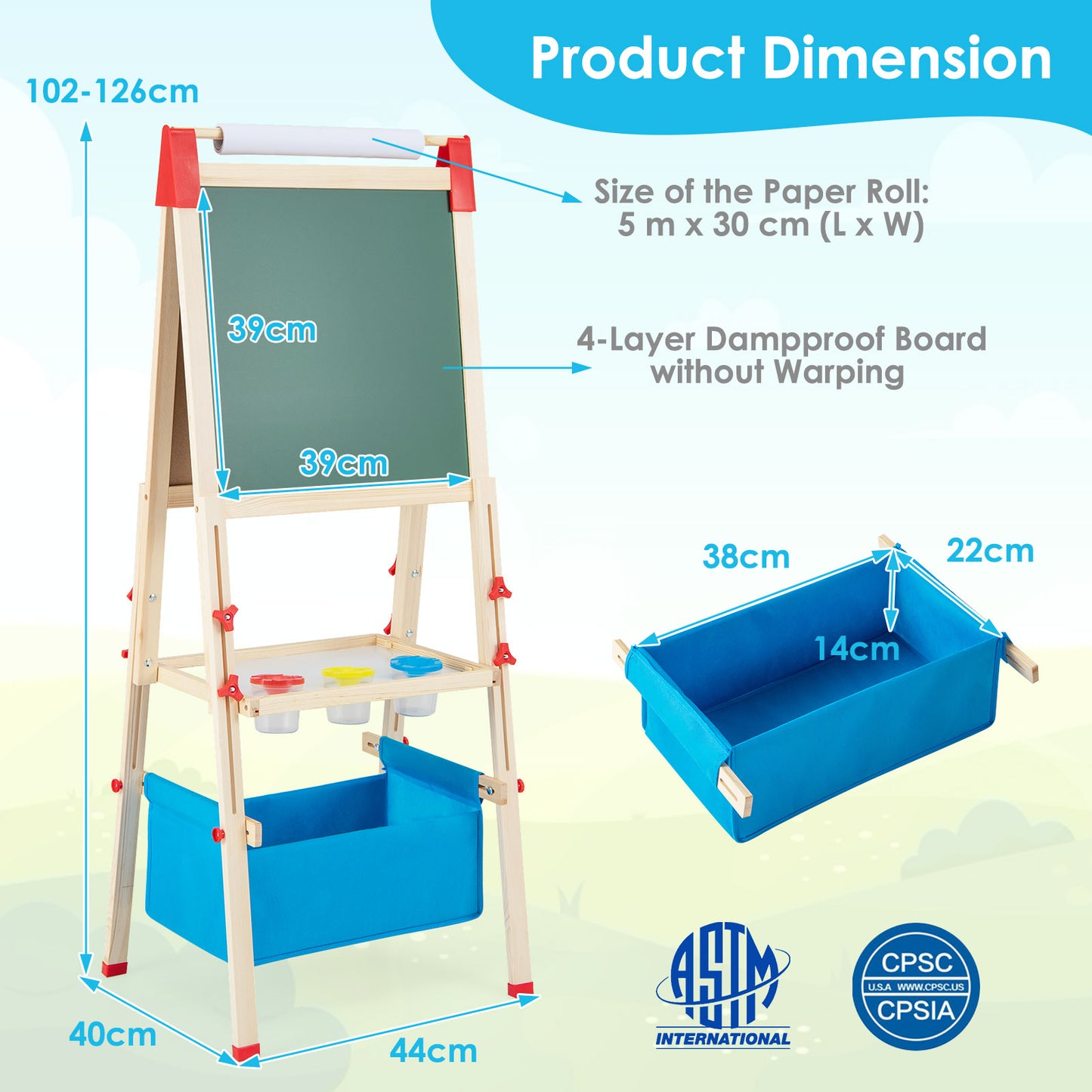 Adjustable Double Sided Kids Wooden Art Easel