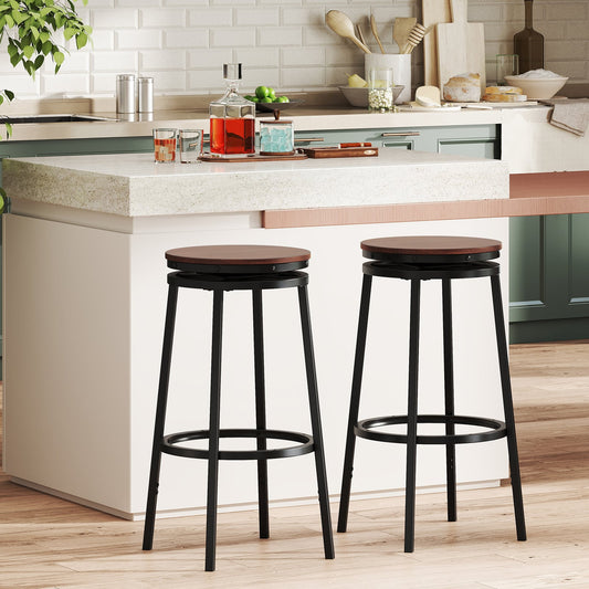 360° Swivel Bar Stools Set of 2 Height Adjustable Kitchen Stools for Kitchen Island-Brown