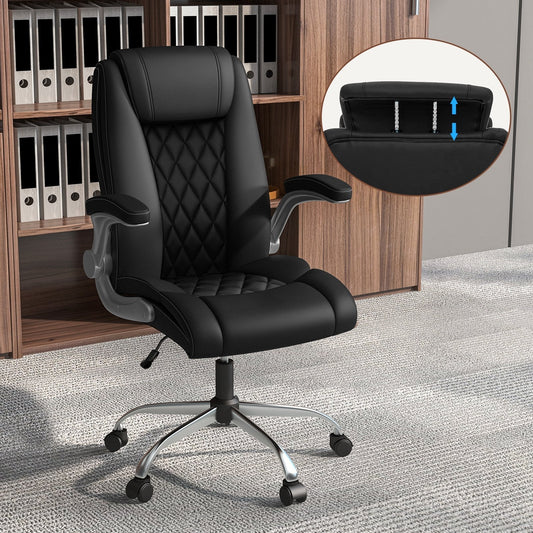 Height Adjustable PU Leather Office Chair with 6-level Headrest-Black