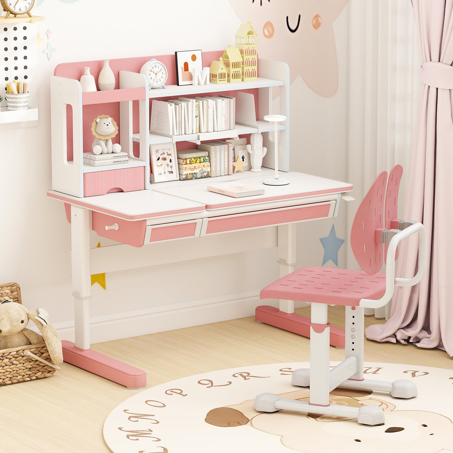 Height-adjustable Kid’s Desk Chair with Double Back Support and Breathable Seat-Pink