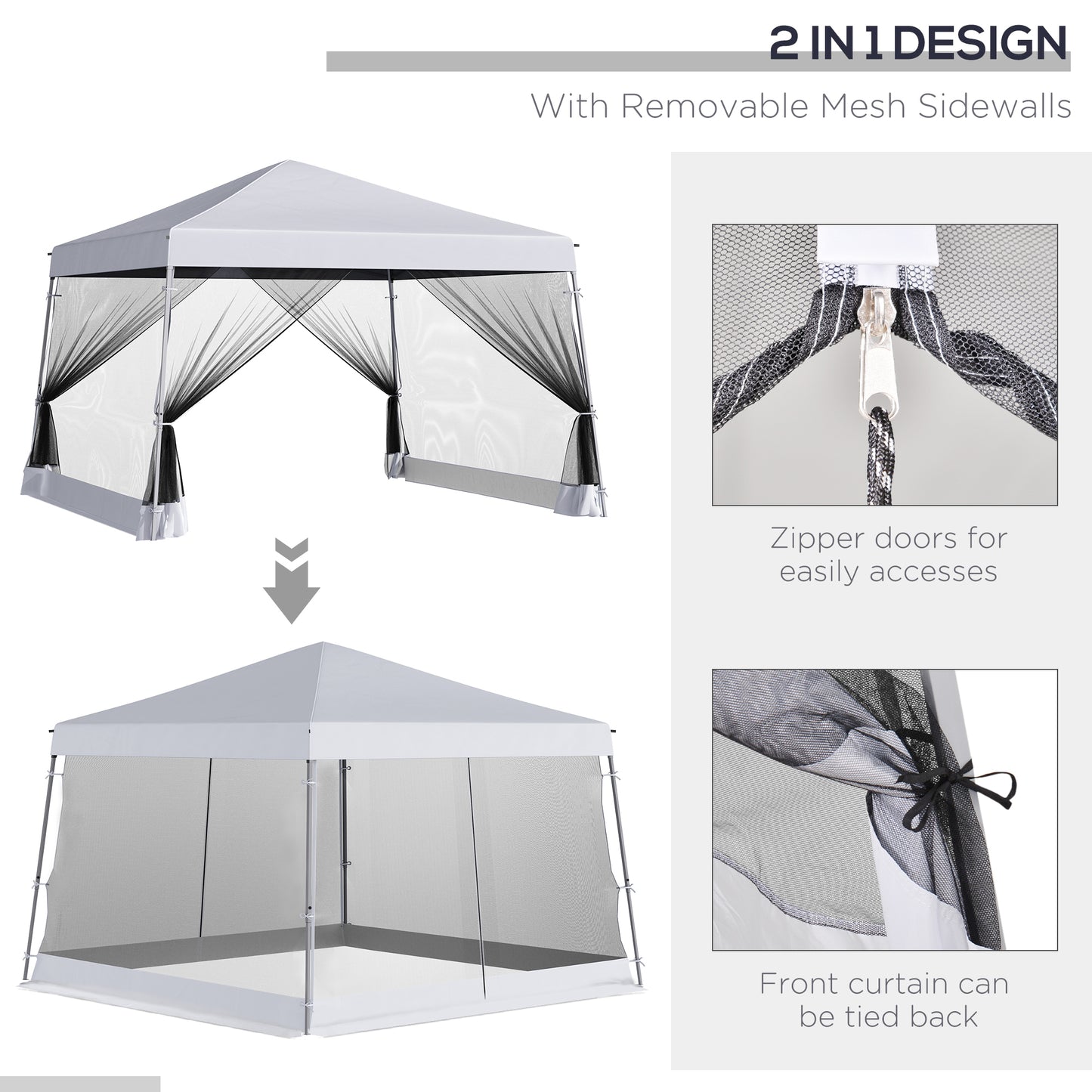 Outsunny Outdoor Garden Pop-up Gazebo Canopy Tent Sun Shade Event Shelter składany z regulowaną wysokością, siatkowe ściany boczne 3,5 m √É‚Äî 3,5 m podstawa / 3 m √É‚Äî 3 m góra, biały