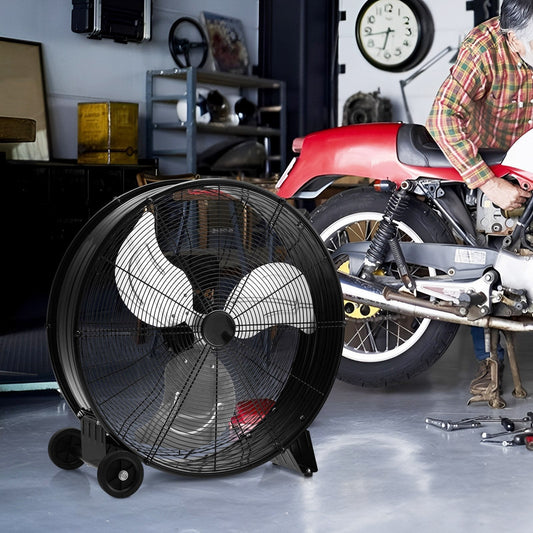 24 Inch High-Velocity Industrial Floor Fan with Wheels and Handle