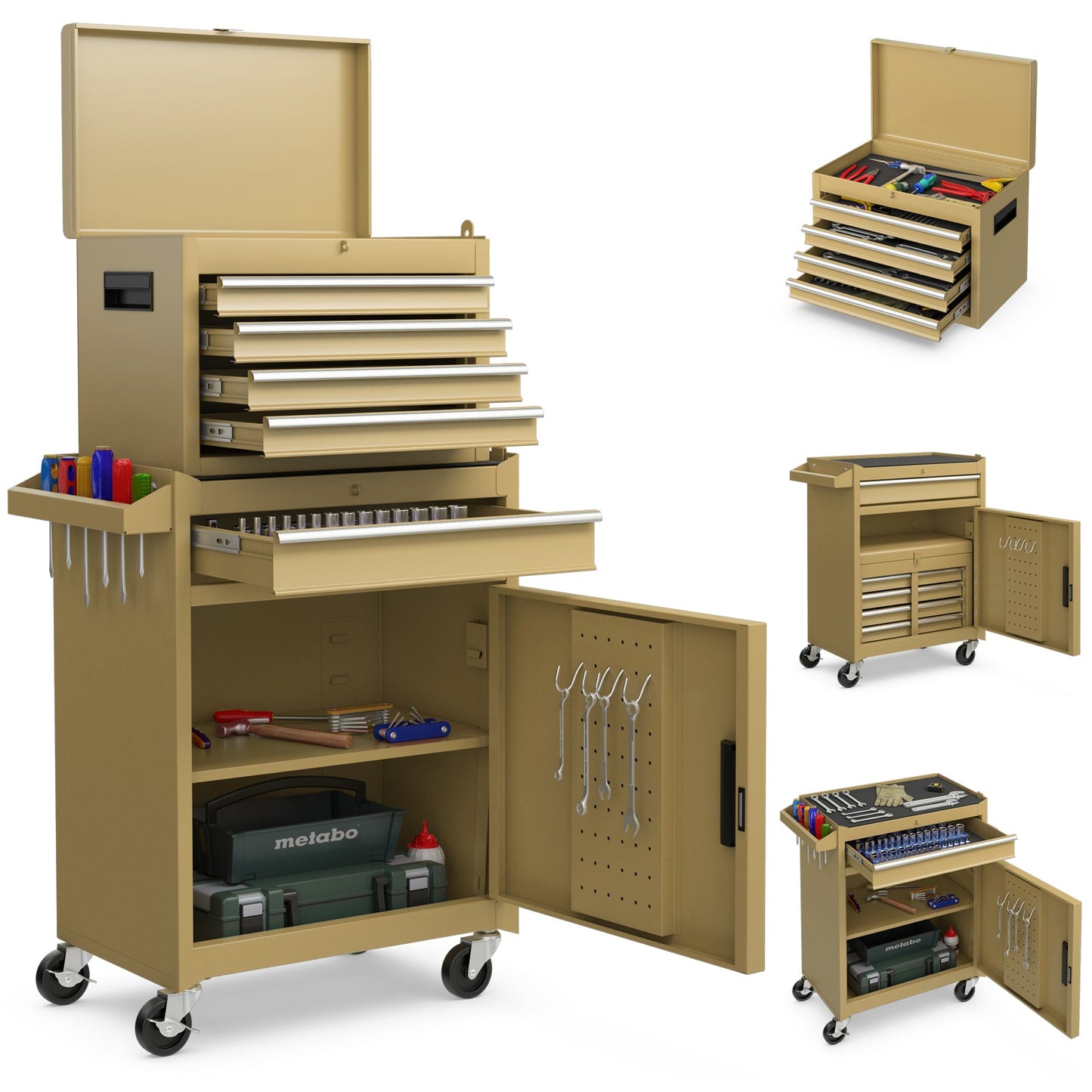 High Capacity Tool Storage Cabinet with Lockable Wheels-Yellow