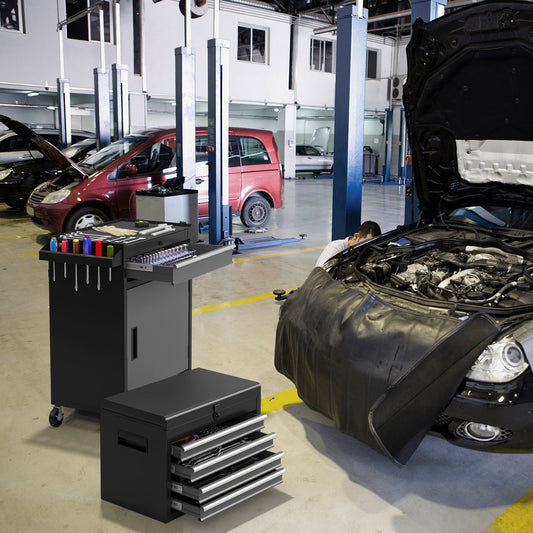 High Capacity Tool Storage Cabinet with Lockable Wheels-Black & Grey