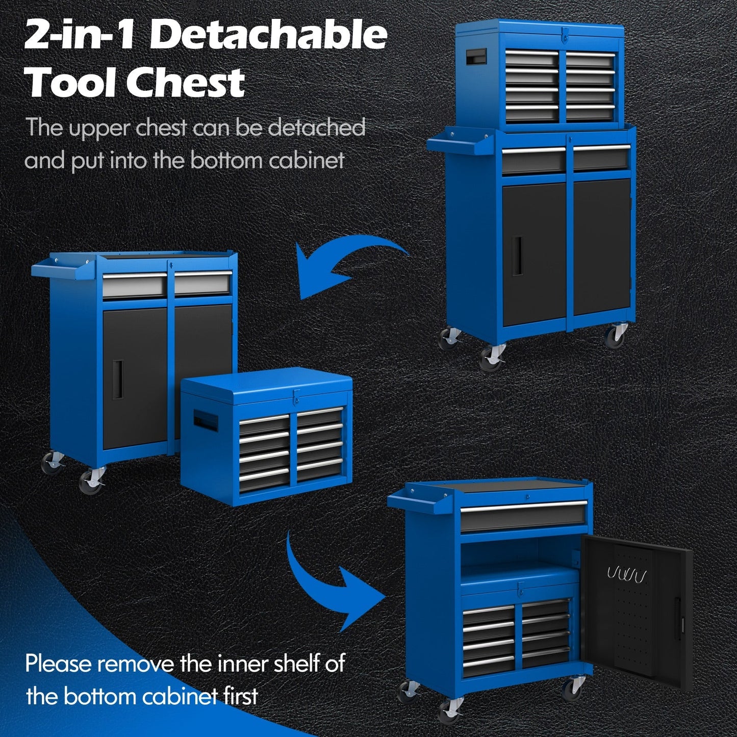 High Capacity Tool Storage Cabinet with Lockable Wheels-Blue