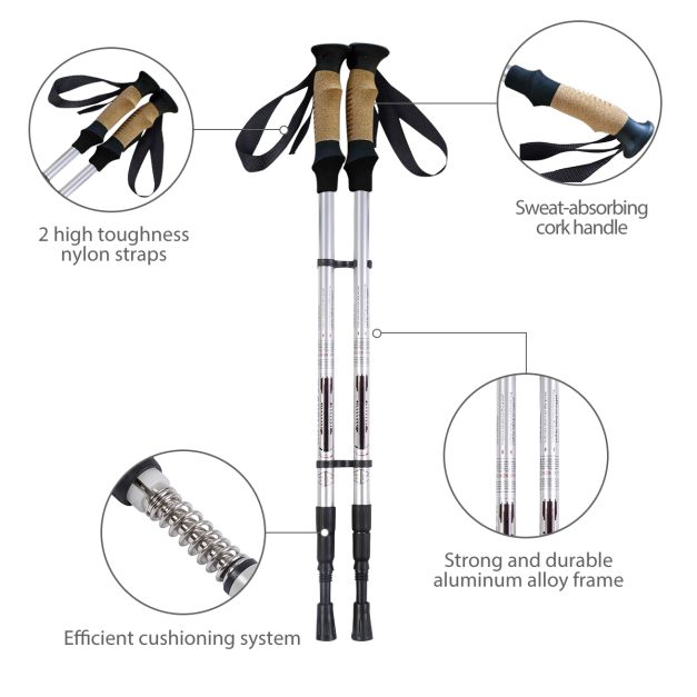 Hiking Pole Adjustable 65-135 cm-Silver