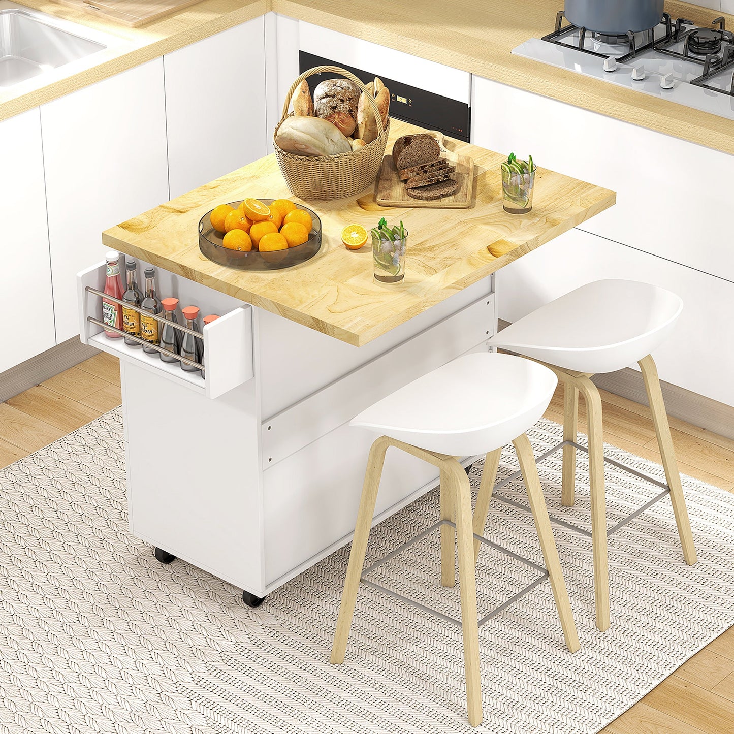 HOMCOM Drop-Leaf Kitchen Island on Wheels Utility Storage Cart with Drawers & Cabinet for Kitchen, Dining & Living Room