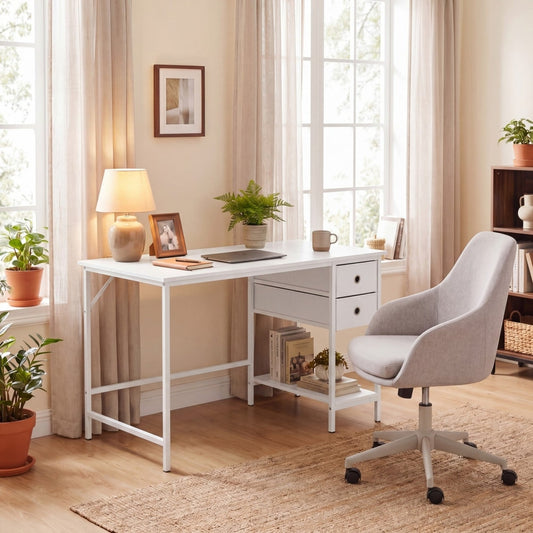 Home Office Desk Modern Computer Workstation in White, image 2