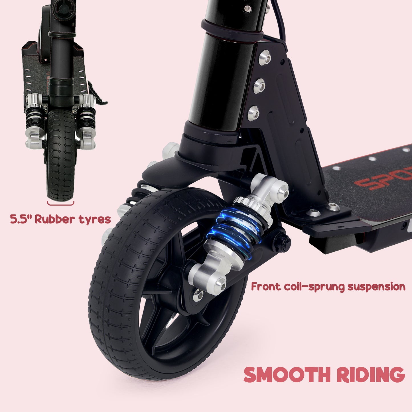 SPORTNOW Folding Electric Scooter for Kids, with Dual Brakes, Front Suspension, LED Colourful Lights, Black