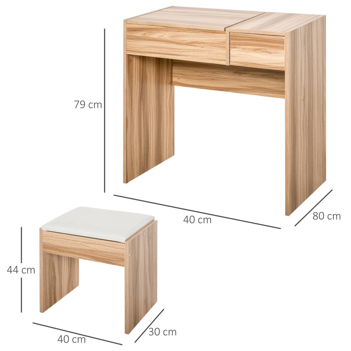 HOMCOM Dressing Table with Flip-Up Mirror and Cushioned Stool, Makeup Vanity Desk with Hidden Compartments and Storage Drawer, Convertible Writing Table for Bedroom, Natural