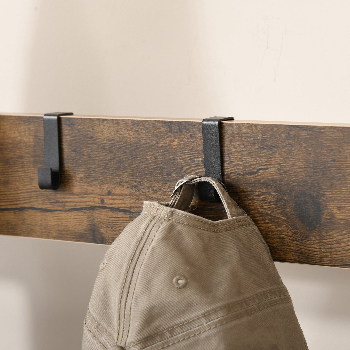 HOMCOM Coat Rack Stand Industrial hallway Shoe Rack Removable Hooks Metal Wood Hangers Storage Cabinet Rustic Brown 72L_34W_185H(cm)