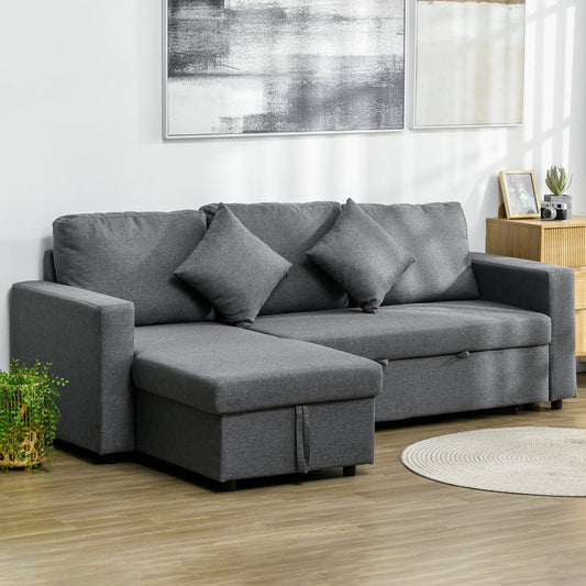 HOMCOM 3 Seater Sofa Bed with Storage, Pre-Assembled & Delivered to Your Home for Free, Dark Grey