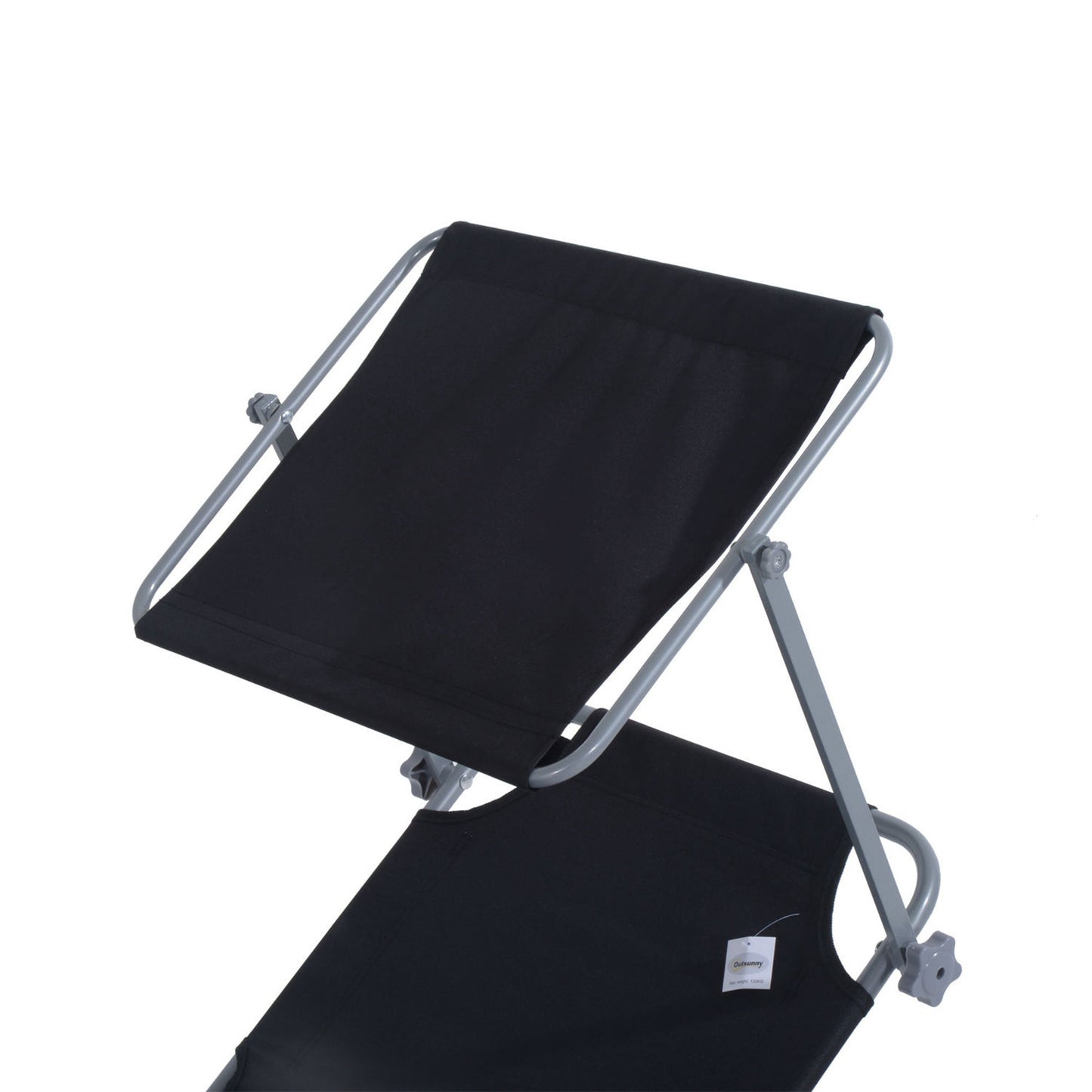 Outsunny Outdoor składany leżak słoneczny, 4-poziomowy regulowany oparcie, leżak słoneczny z markizą przeciwsłoneczną z regulacją kąta nachylenia, na plażę, do ogrodu, na patio, czarny