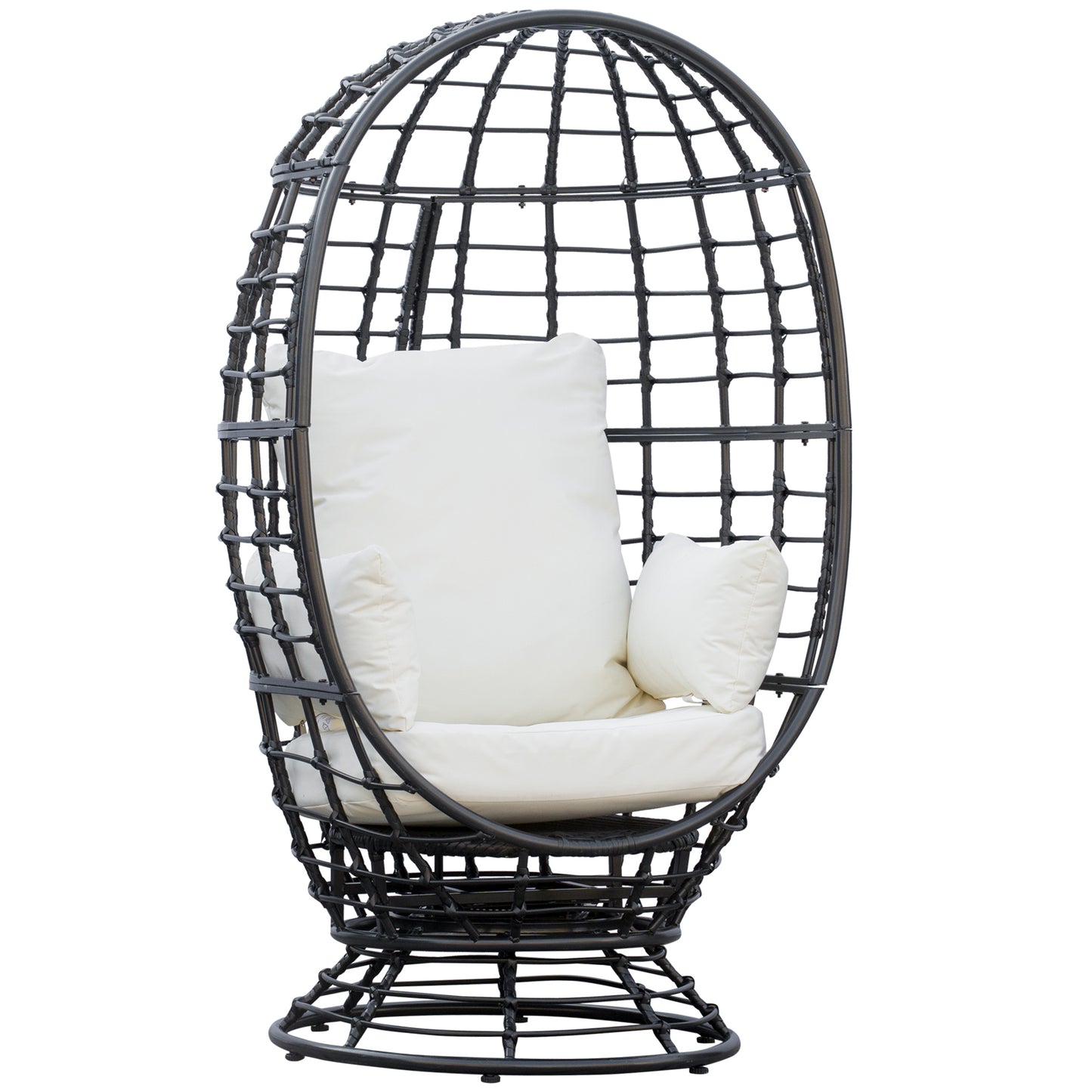 Outsunny Obrotowy fotel Egg, rattanowy fotel ogrodowy z poduszką i poduszką na balkon, do ogrodu, na patio, czarny