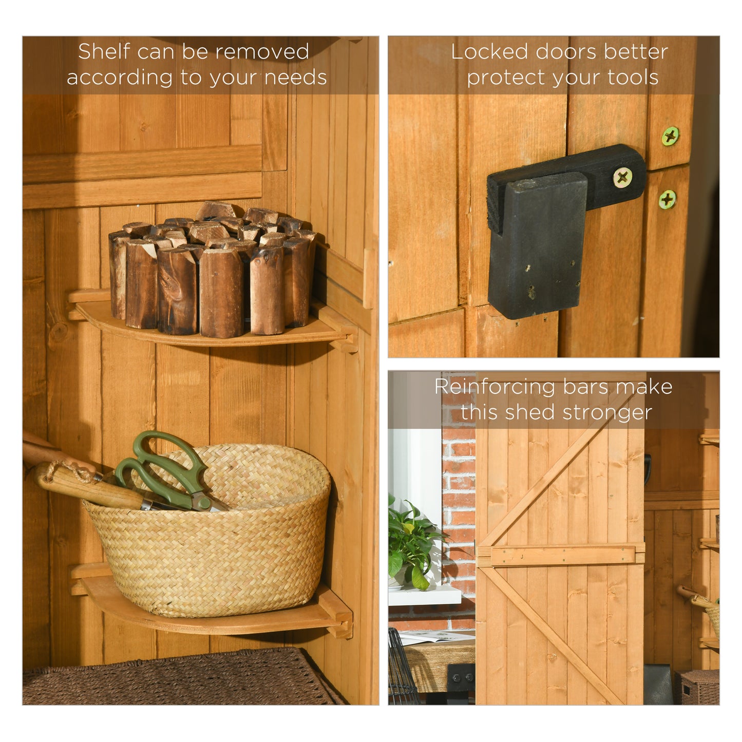 Outsunny Garden Shed Vertical Utility 3 Shelves Shed Wood Outdoor Garden Tools Storage Unit Storage Cabinet, 77 x 54,2 x 179 cm - brązowy