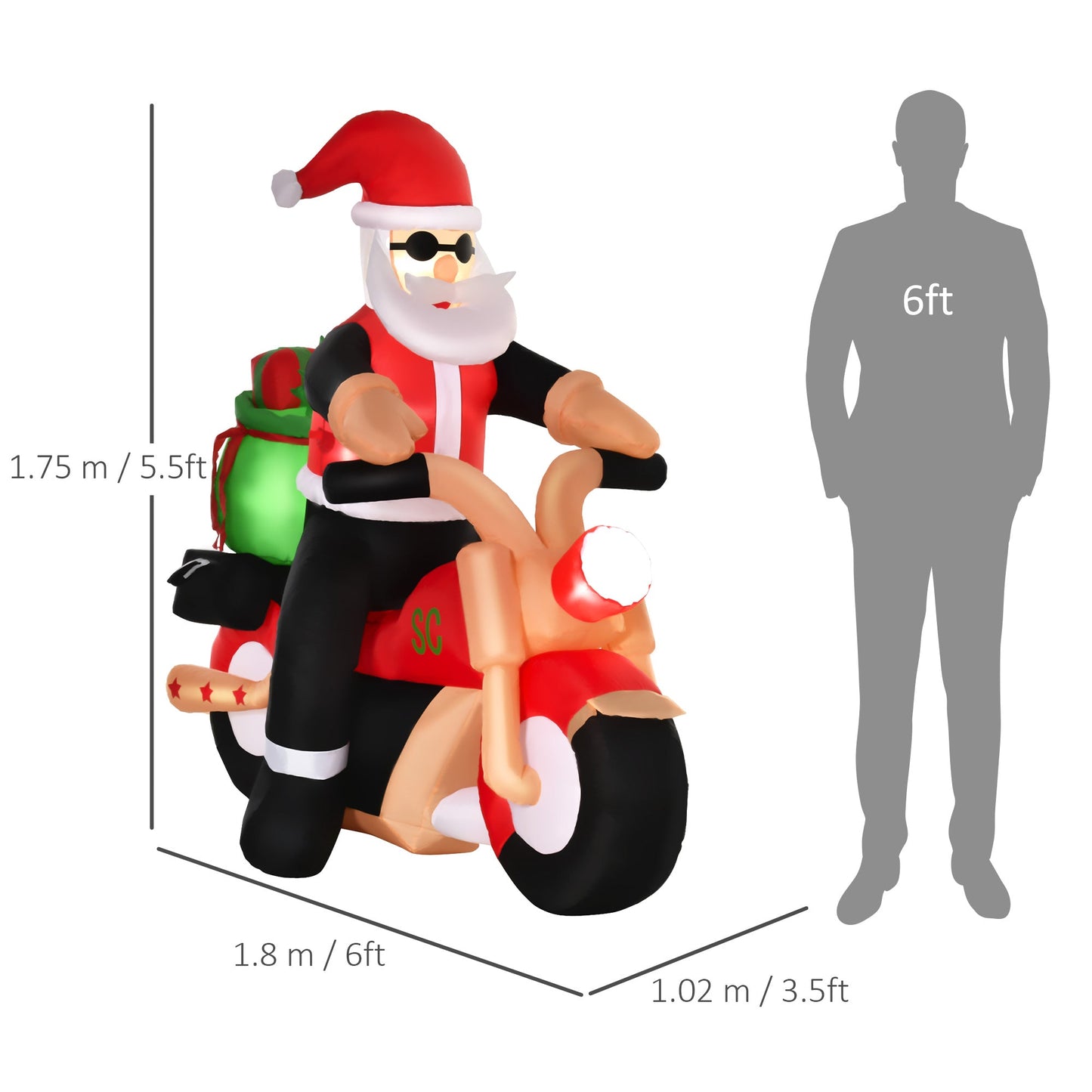 HOMCOM 5.5ft Christmas Inflatable Santa Claus Riding a Motorcycle Blow Up Decoration Xmas DŽcor for Garden