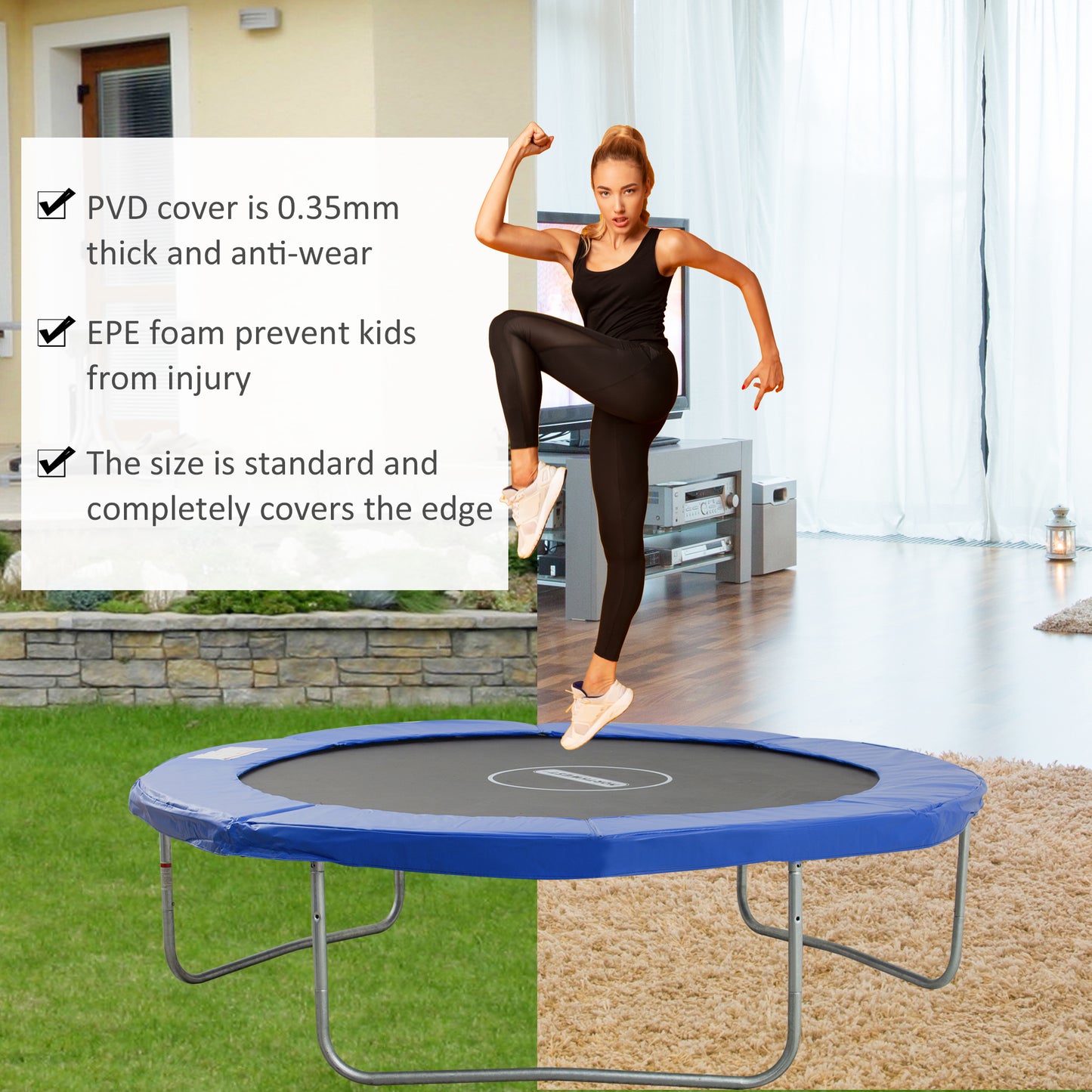 HOMCOM 10FT Trampoline Pad, â305cm Trampoline Accessories Surround Safety Pad Foam Padding Pads Replacement Spare, Blue