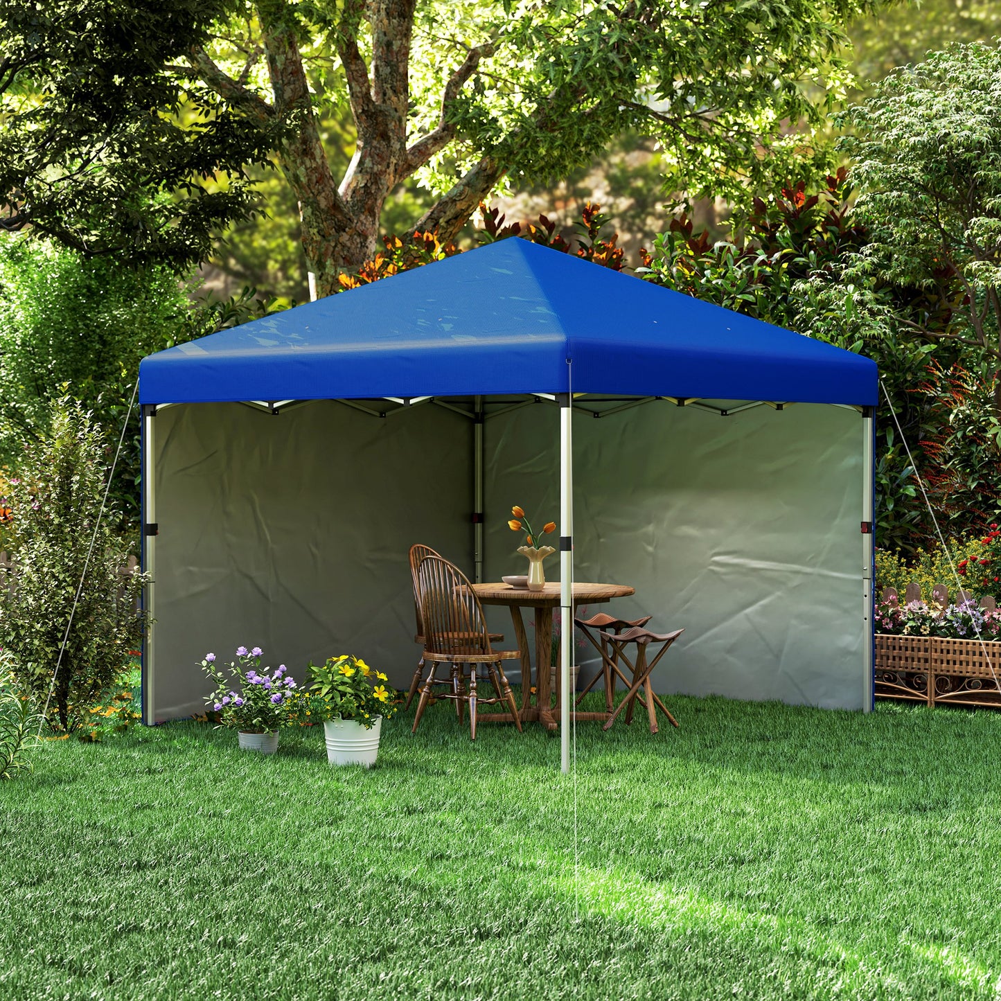Outsunny 3 x 3 (M) Pop Up Gazebo, UPF 30+ with 2 Sidewalls, Leg Weight Bags and Wheeled Bag, Height Adjustable Party Tent Event Shelter for Garden, Patio, Blue