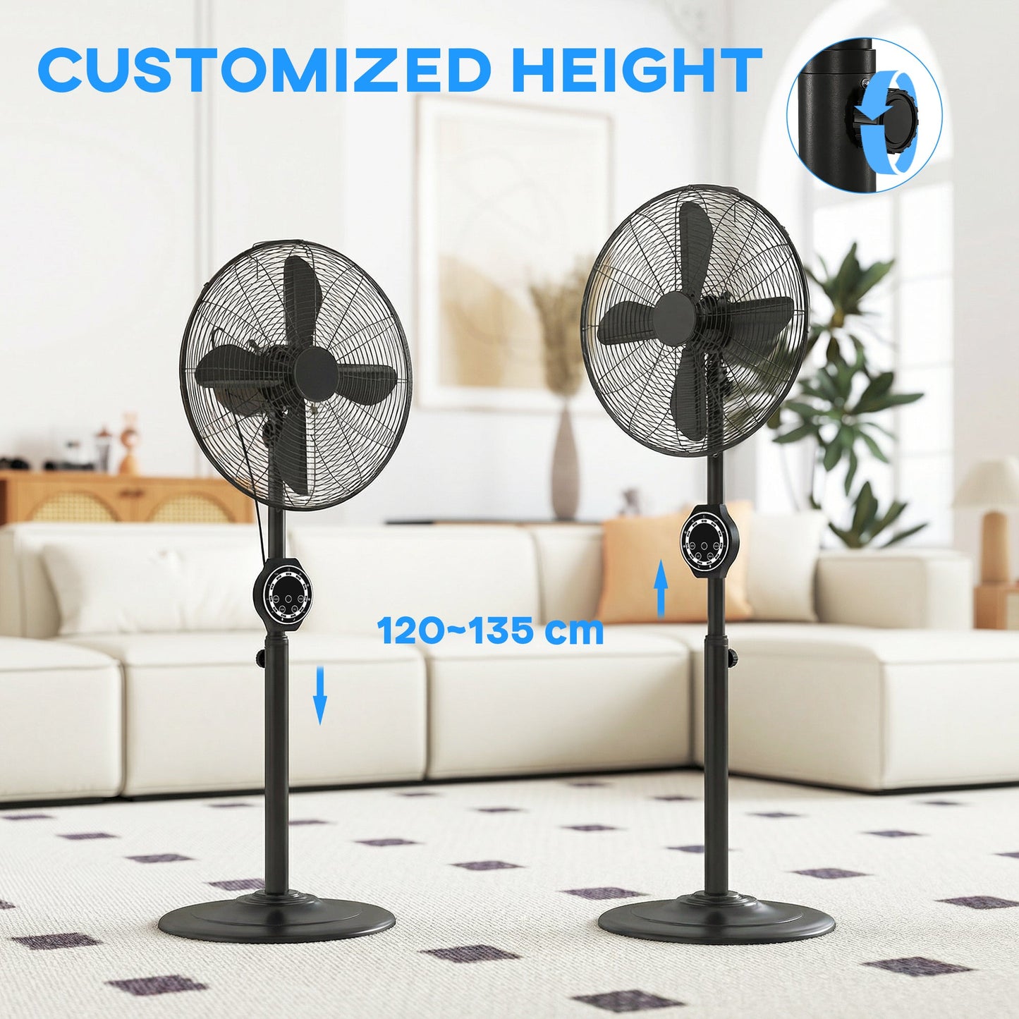 HOMCOM 41 cm Metal Pedestal Fan with Oscillating, Adjustable Height Black