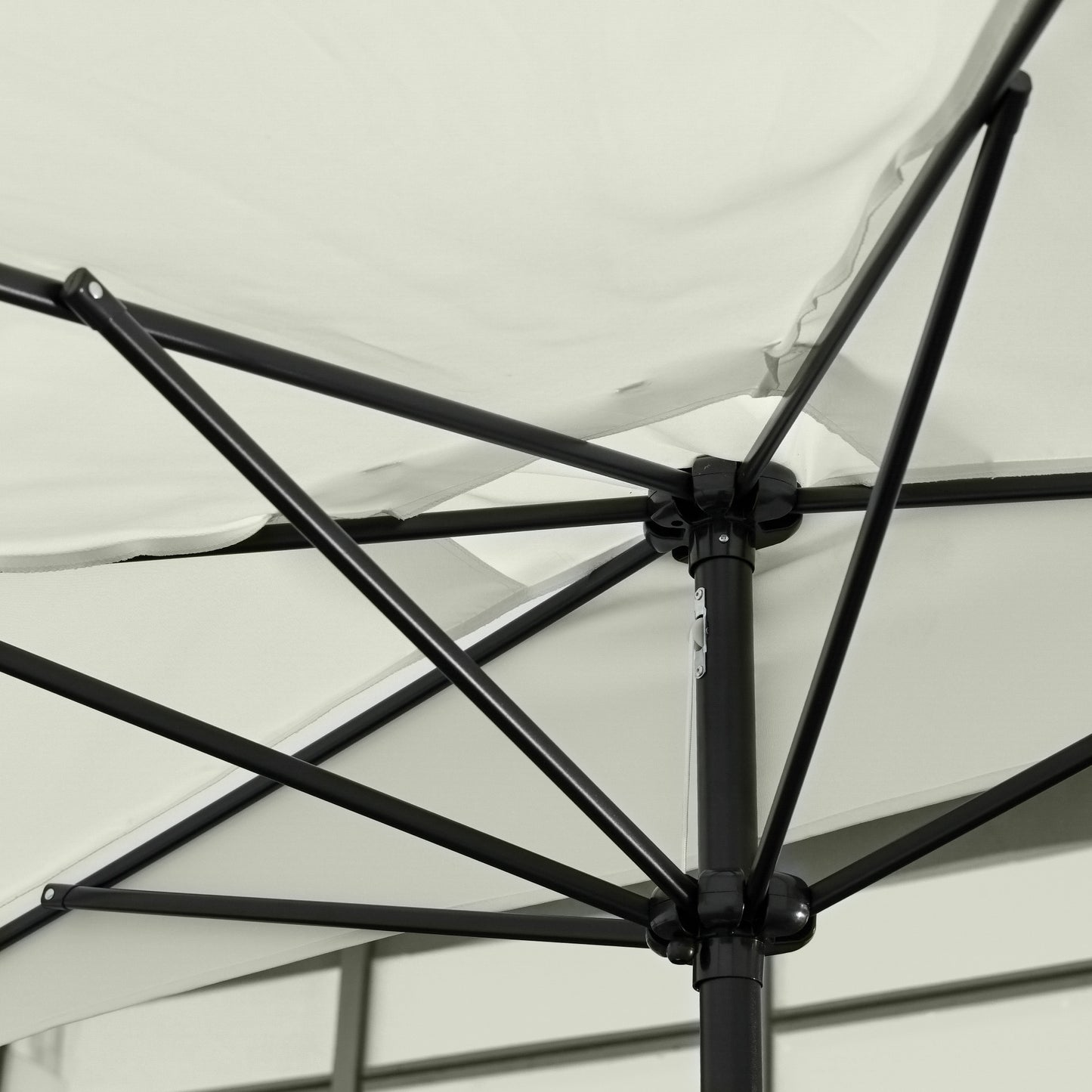 Outsunny 2.3m Half Parasol Semi Round Umbrella Patio Metal Frame Crank Handle for Balcony-- NO BASE INCLUDED, Off-White