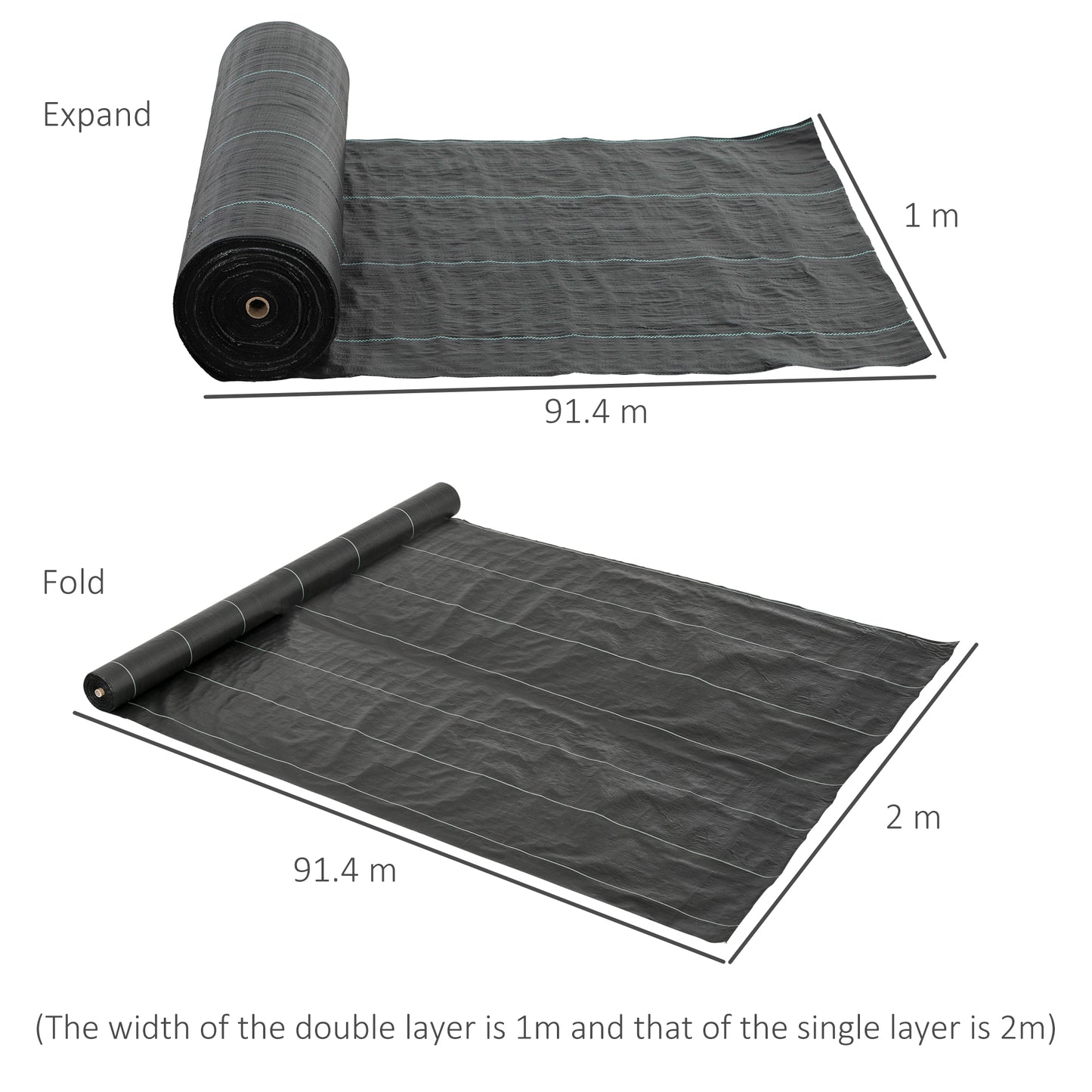 Outsunny 2m x 90m Weed Control Membrane, wytrzymała tkanina barierowa do zwalczania chwastów, 90gsm okrywa gruntowa na patio, do ogrodu, klombów, do kształtowania krajobrazu