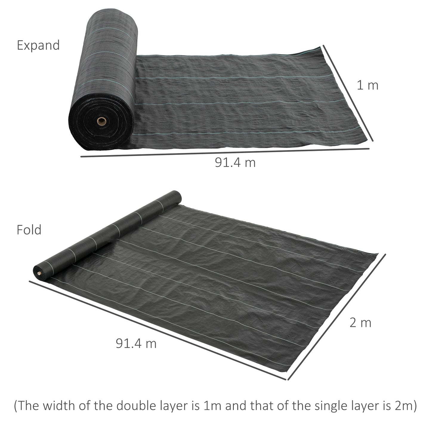 Outsunny 2m x 90m Weed Control Membrane, wytrzymała tkanina barierowa do zwalczania chwastów, 90gsm okrywa gruntowa na patio, do ogrodu, klombów, do kształtowania krajobrazu