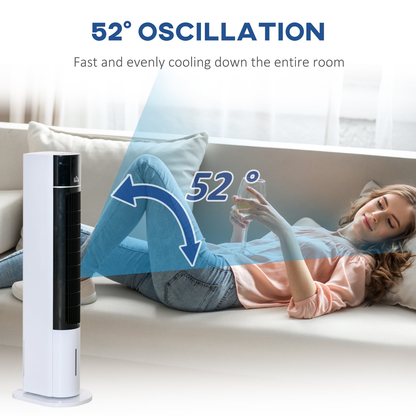 HOMCOM Portable Air Cooler, 3L Tank Evaporative Ice Cooling Tower Fan with 3 Modes, 3 Speeds, Remote, Timer, 60° Oscillating, Portable Swamp Cooler for Home Bedroom, White