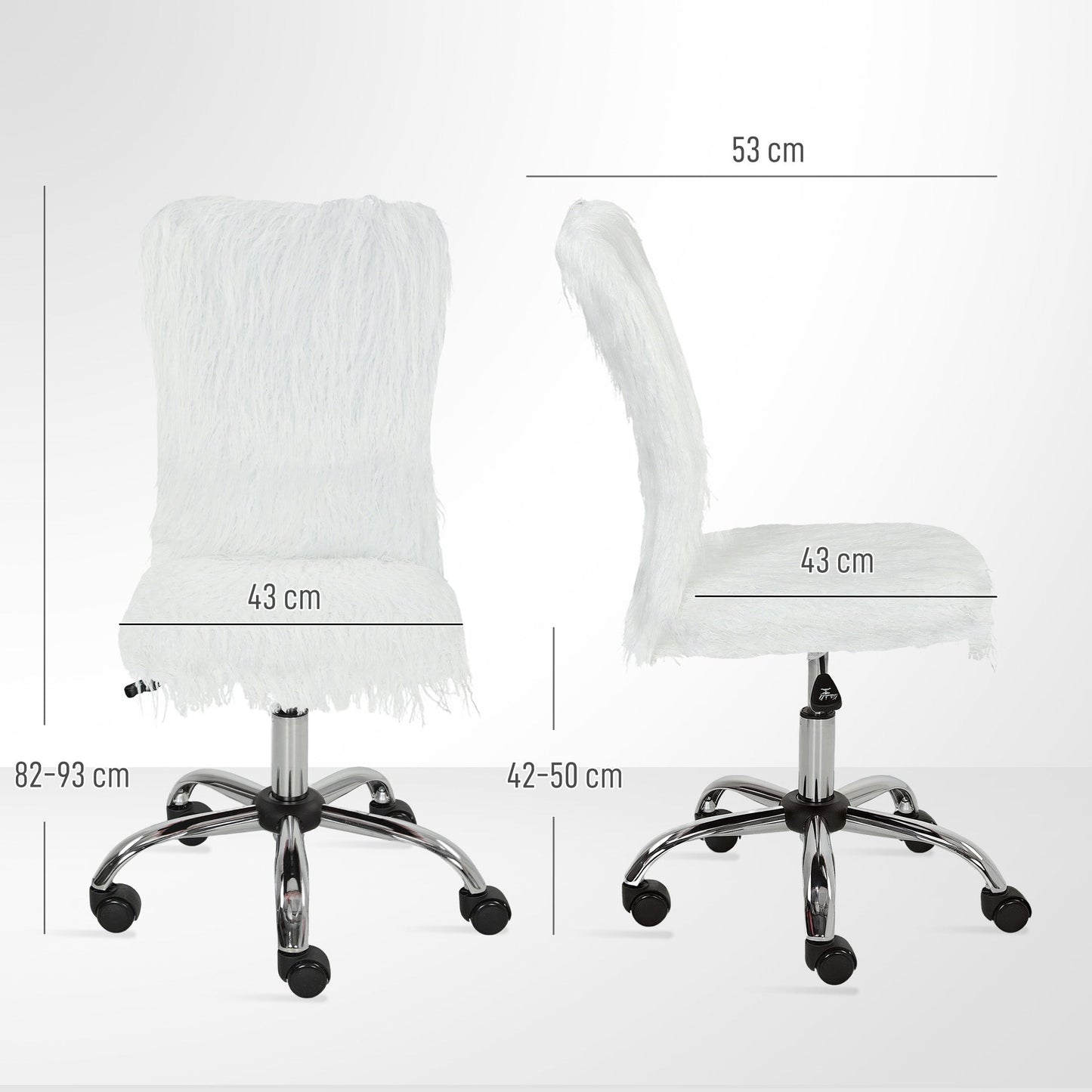 HOMCOM Plush Office Desk Chair, Modern Armless Swivel Vanity Chair with Adjustable Height for Home Office, Bedroom, Living Room, White