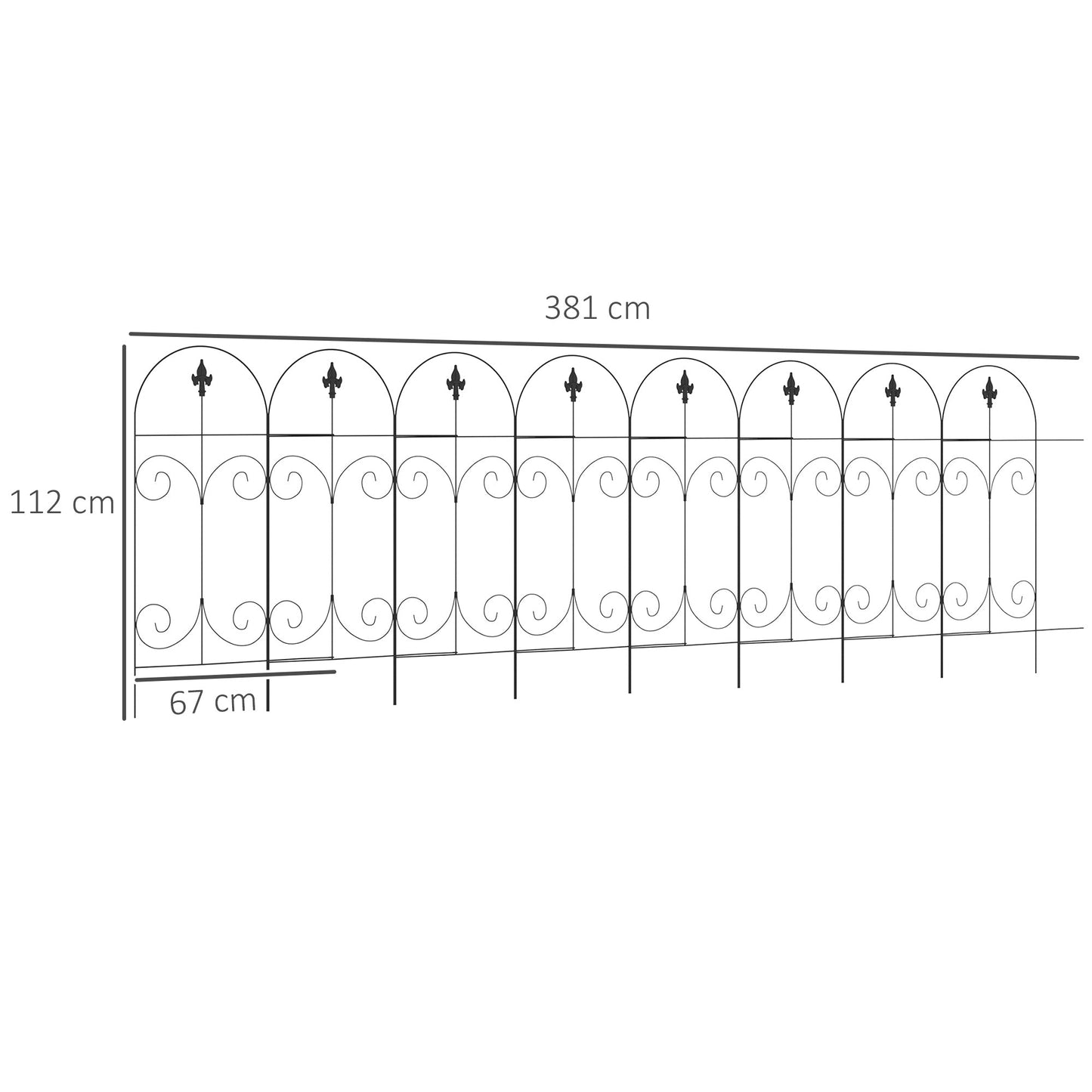 Outsunny Decorative Garden Fencing, 16PCs 44in x 25ft Outdoor Picket Fence Panels, Rustproof Metal Wire Landscape Flower Bed Border Edging, Black
