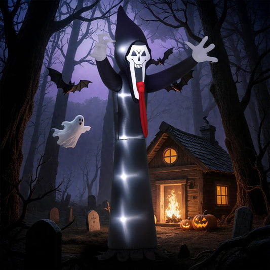 Outsunny 10 FT Grim Reaper Halloween Inflatable with 5 Built-in LED Lights, Blow Up Outdoor Halloween Decoration for Indoor, Outdoor Party