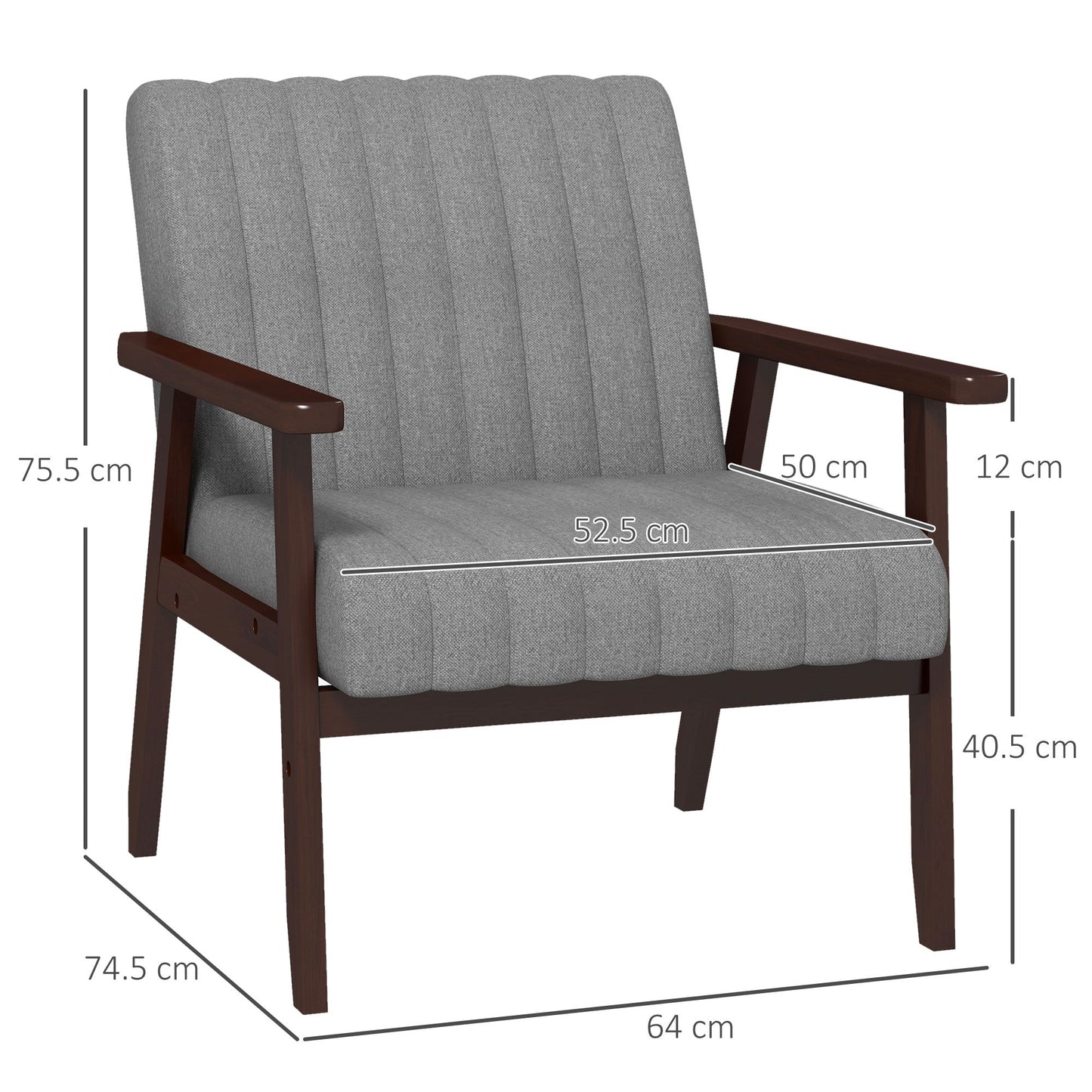 Fotel akcentowy HOMCOM Mid Century z drewnianymi nogami - szary