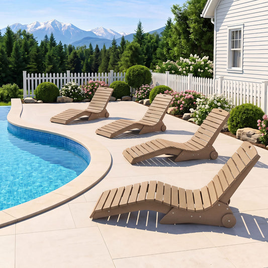 In-Pool Lounge Chair Ergonomic S-Curve HDPE Pool Chaise Lounger with Wheels-Brown