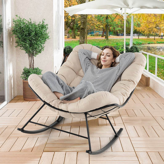 Indoor Outdoor Rocking Chair Oversized Egg Papasan Chair-Beige