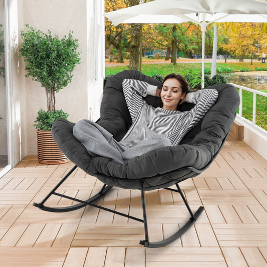 Indoor Outdoor Rocking Chair Oversized Egg Papasan Chair-Grey