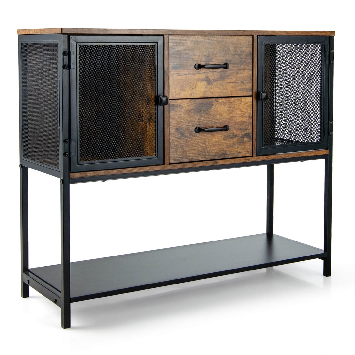 Industrial Buffet Sideboard Console Table with 2 Cabinets-Rustic Brown