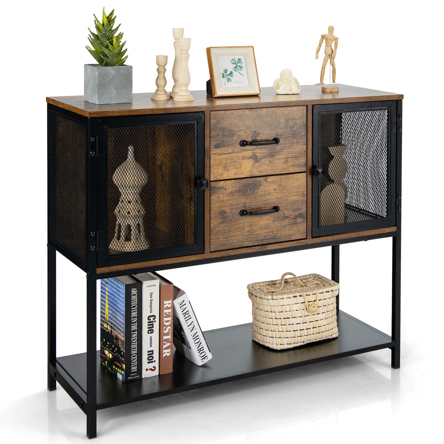Industrial Buffet Sideboard Console Table with 2 Cabinets-Rustic Brown